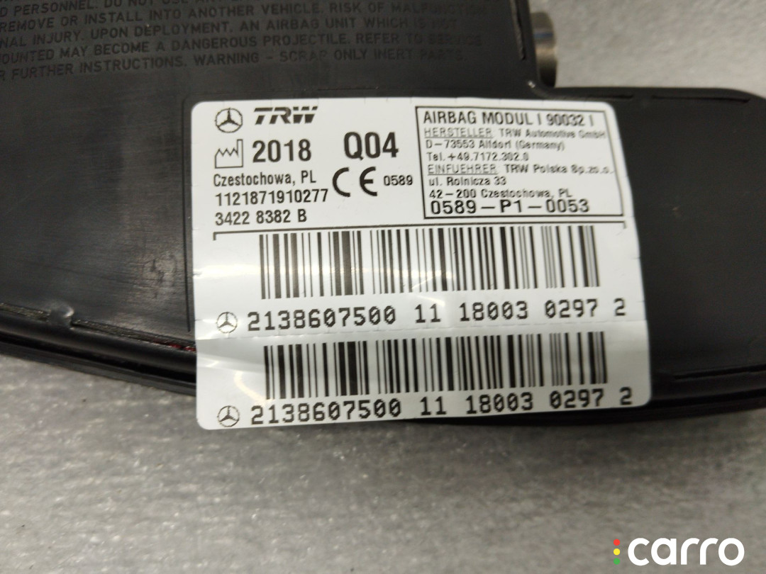 2138607500 Подушка безопасности водителя Mercedes-Benz E W213/S213/C238/A238 - фото №2