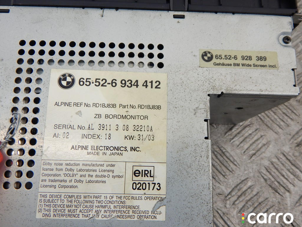 6913387, 6923879, 65526913387, 65526923879, 65526934412, 6934412, 65526916610, 6916610 Магнитола BMW 5-series (E39) 2003г. - фото №2