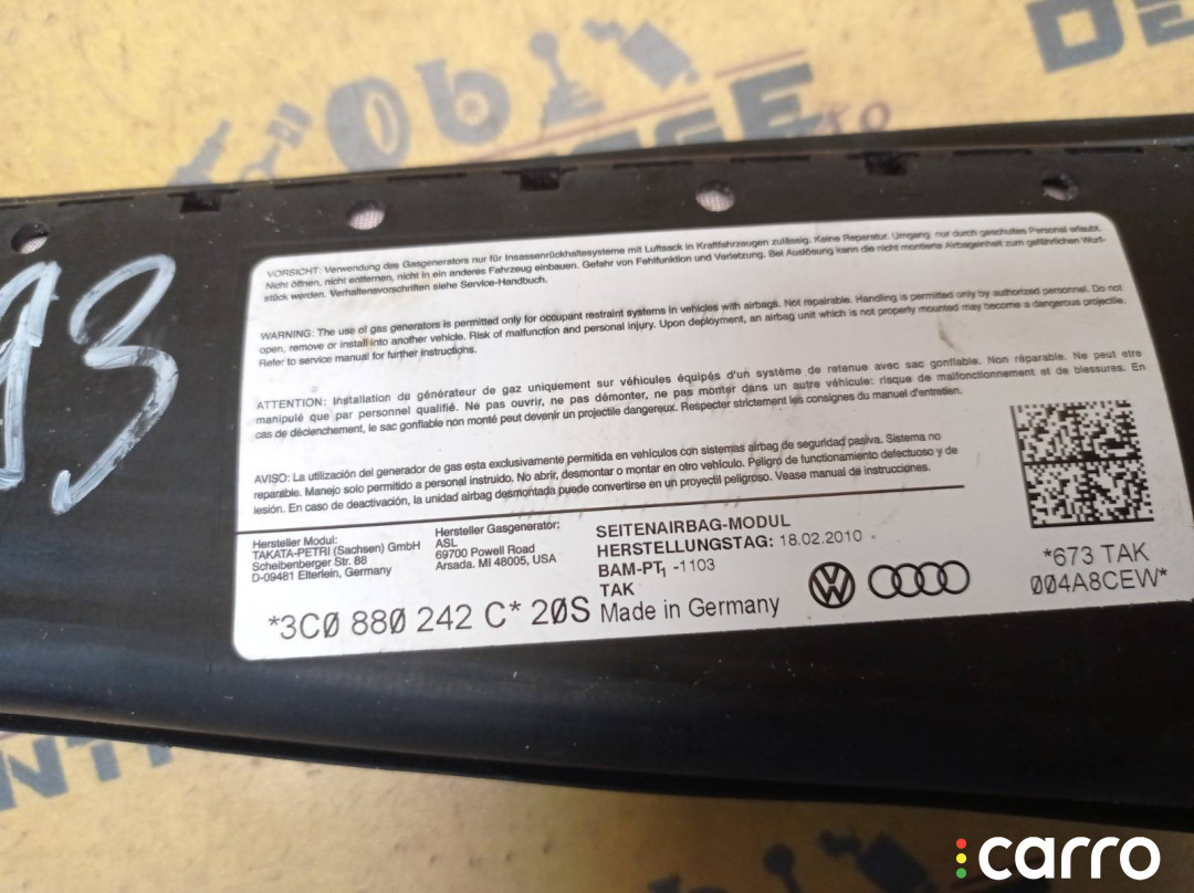 3C0880242C Подушка безопасности правая Volkswagen Passat B6 3C2 2010г. - фото №7