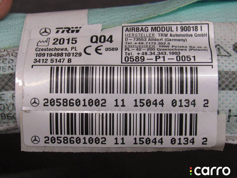 A2058601002 Подушка безопасности боковая (шторка) левая Mercedes-Benz C W205/S205/C205 2016г. - фото №9